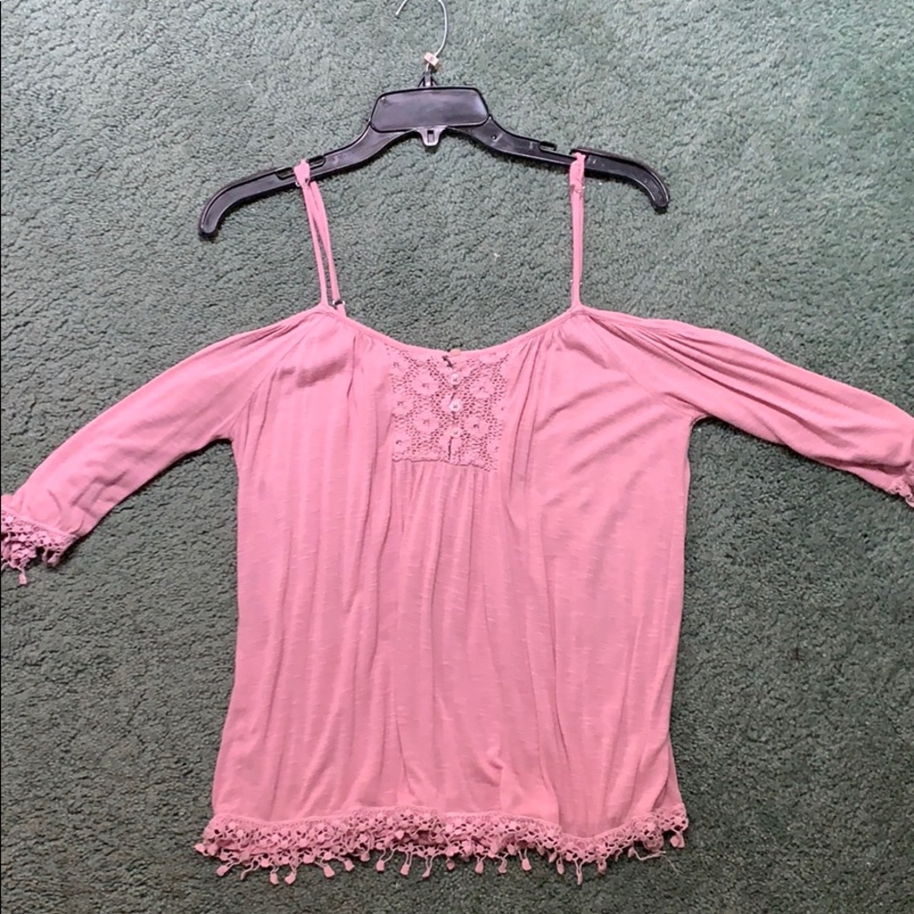 pink off the shoulder shirt